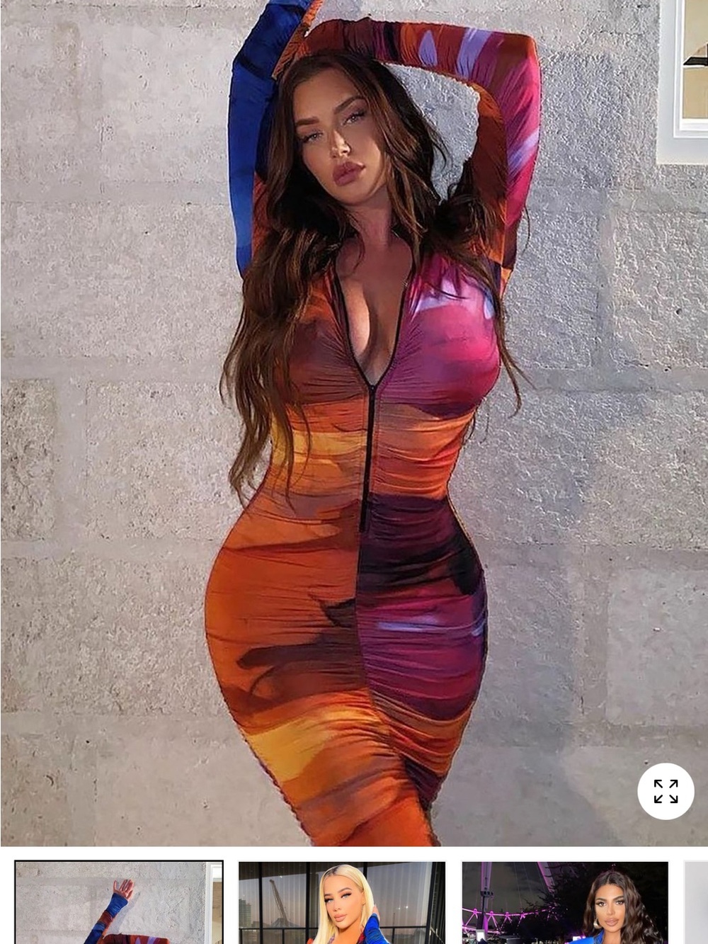 Fashion Nova Multicolor Long Sleeve Zip Front Bodycon Dress 1x